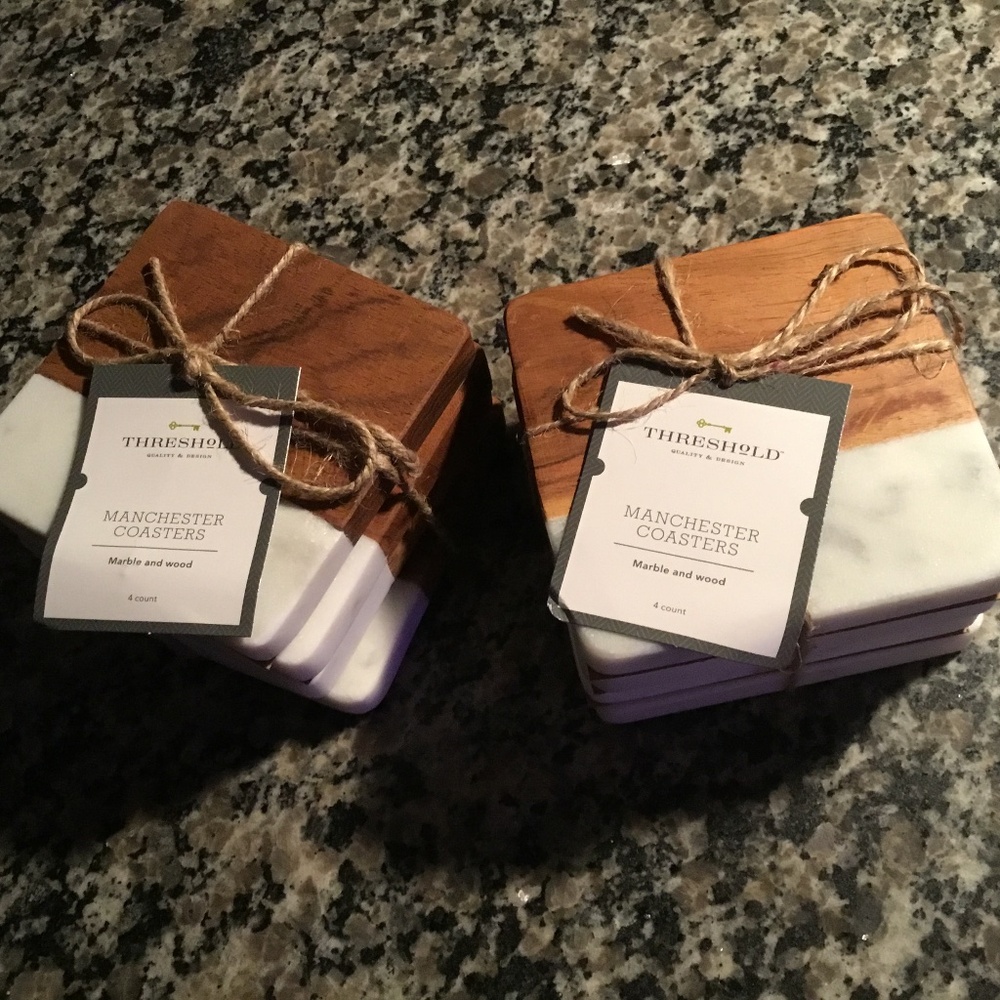Two Sets Of Threshold Manchester Coasters - Marble And Wood 4 Count(8 Total)